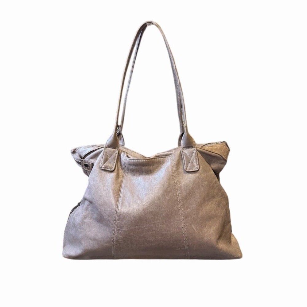 HOBO Shoulder Tote Bag Taupe Zip Top Silver Hardware